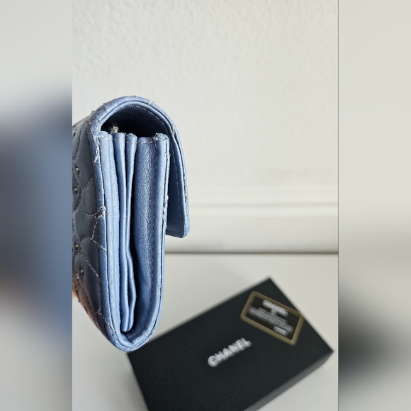 Chanel Periwinkle Camelia Studded Long Flap Wallet - Picture 3 of 10